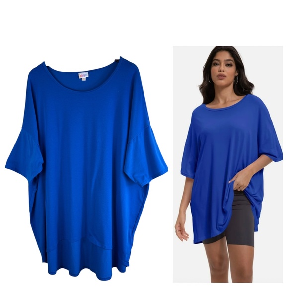 LulaRoe Irma Top Tunic Shirt Tee Sz 3XL 3X 22 24 Cobalt Royal Blue Solid Flowy - Picture 1 of 5